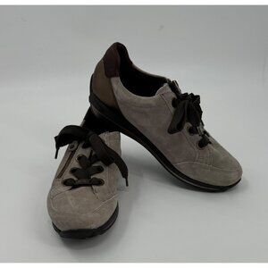 Ara Womens High Soft Beige Suede Casual Shoes With Side Zipper & Lace-Up Design